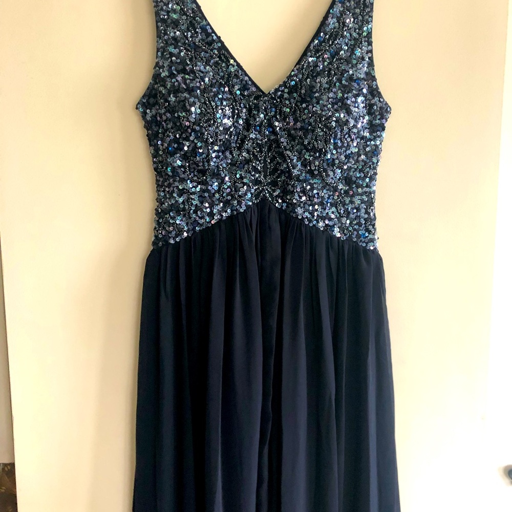 Aidan Mattox NAVY sequin top Gown